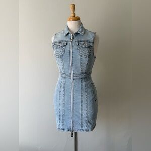 True Religion Denim Zip Mini Dress Y2K Light Wash – Size S